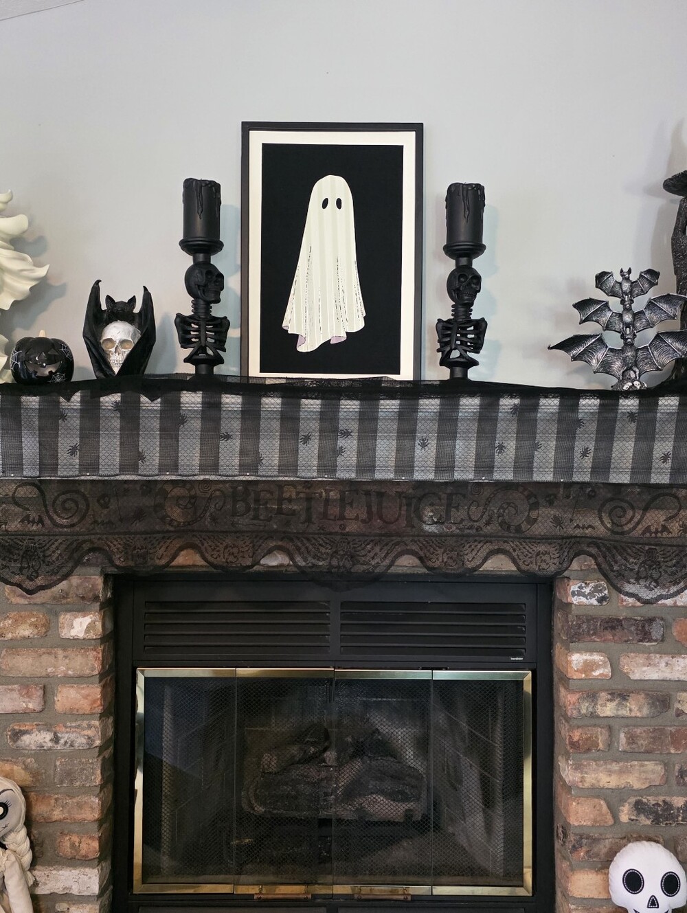Beetlejuice black striped fireplace mantel scarf.